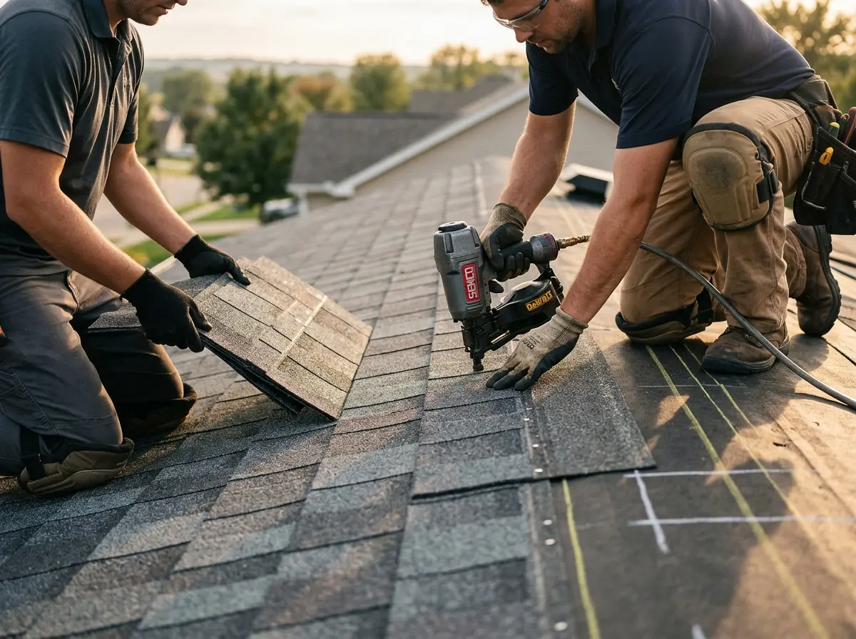 Professional roofer working on a residential roof in Sheffield Lake